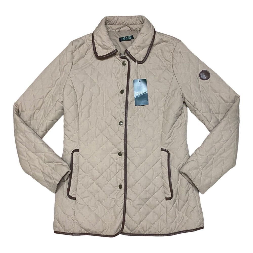 Lauren Ralph Lauren Jacket Women’s XS Tan Quilted Equestrian Collar Logo *READ*